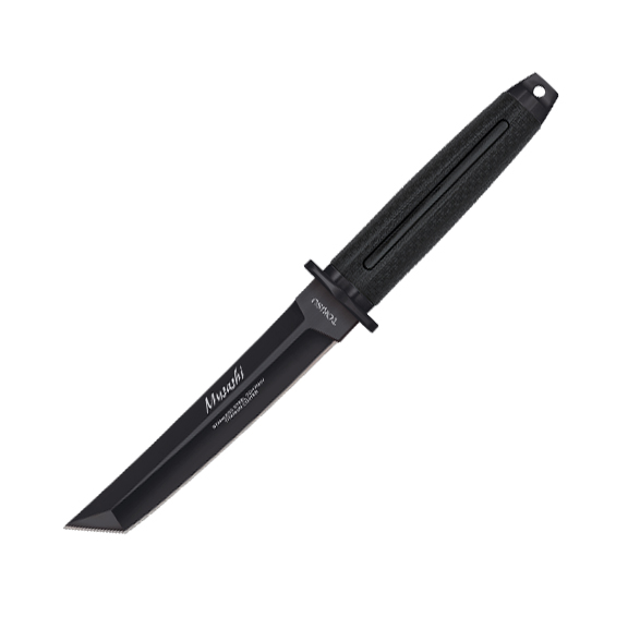 Cuchillo táctico Tokisu Musashi con mango de goma negra y hoja n...