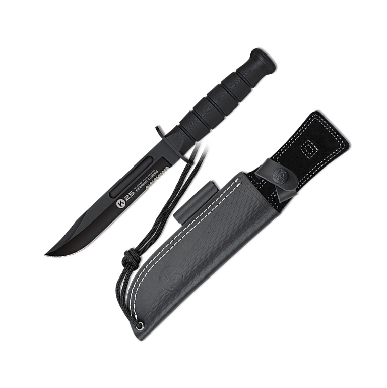 Cuchillo táctico K25 con hoja negra semi dentada y mango de G10 ...