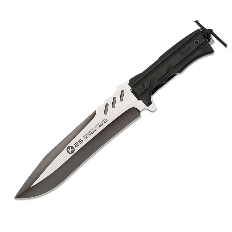 Cuchillo táctico K25 con hoja negra de 22.8 cm y mango de SFL ne...