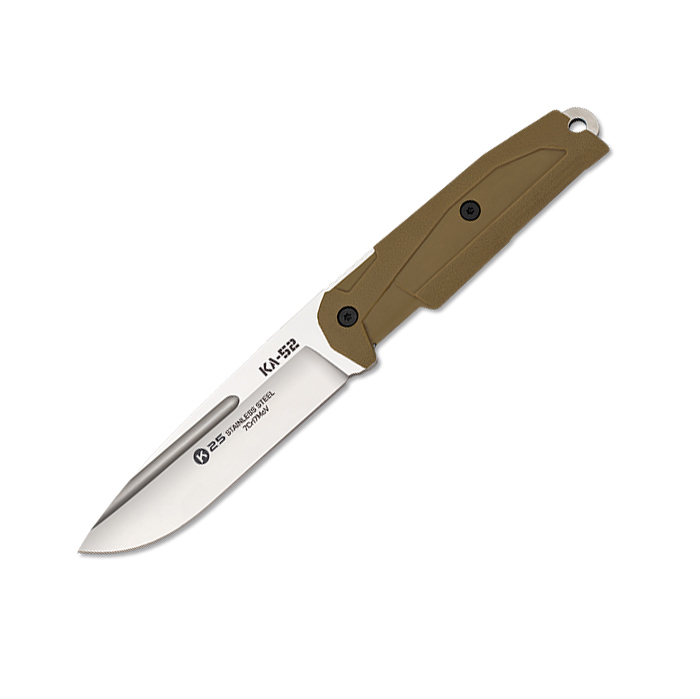 Cuchillo táctico KA-52 con hoja de 11.5 cm y mango de goma coyot...