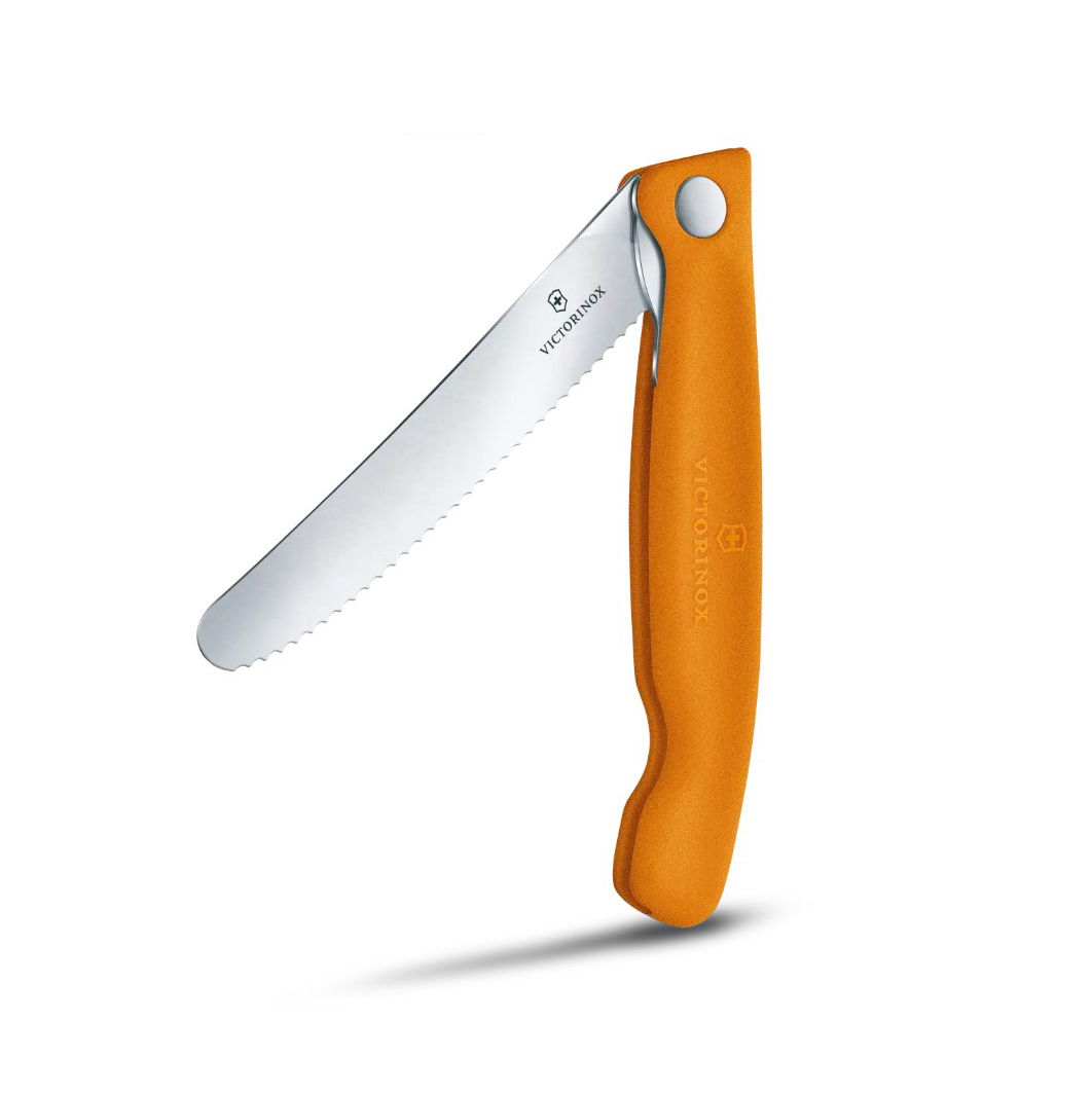 Cuchillo de mesa plegable Victorinox Swiss Classic filo dentado mango naranja