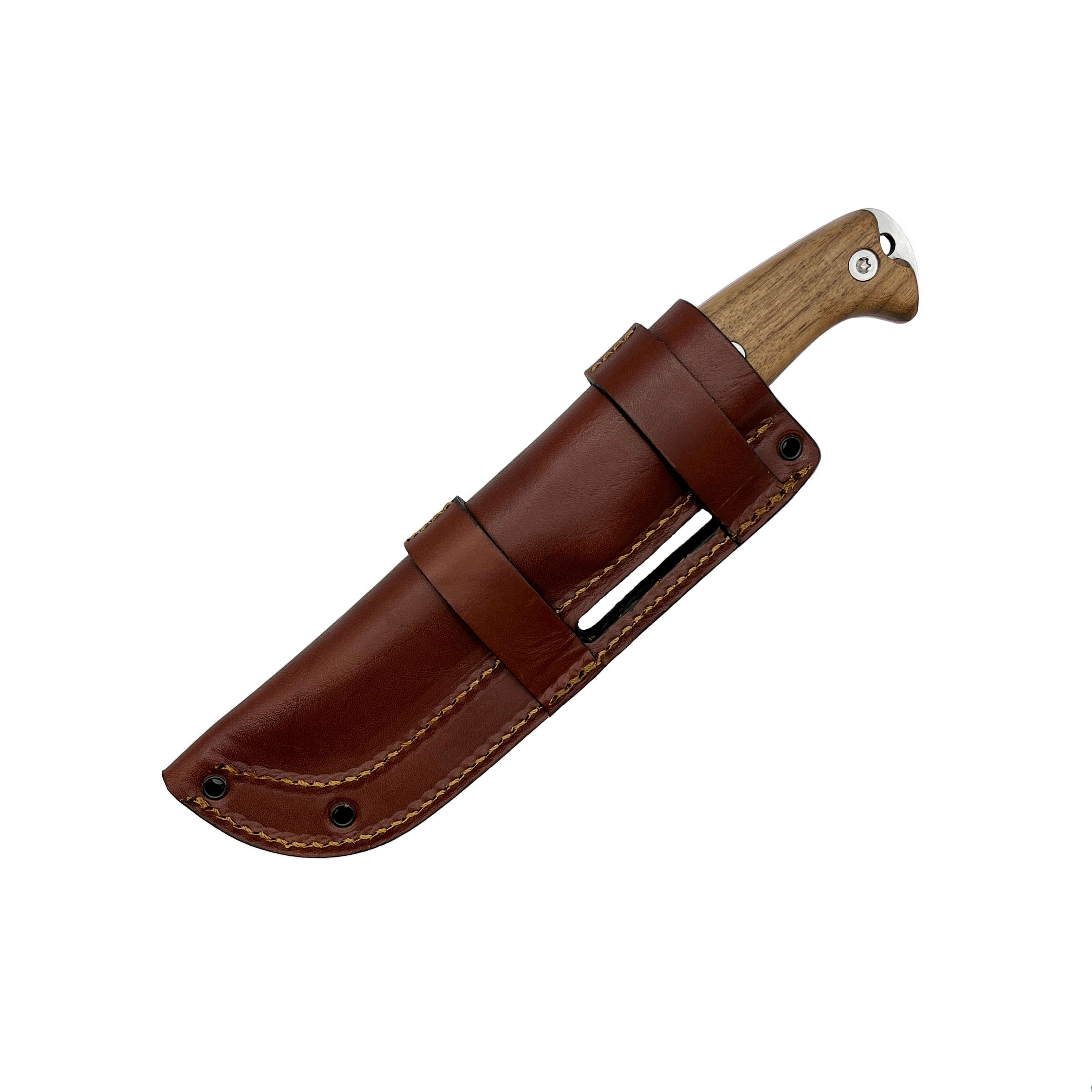 Cuchillo bushcraft Amarok-4F con mango de madera de nogal y hoja de 4" filo plano