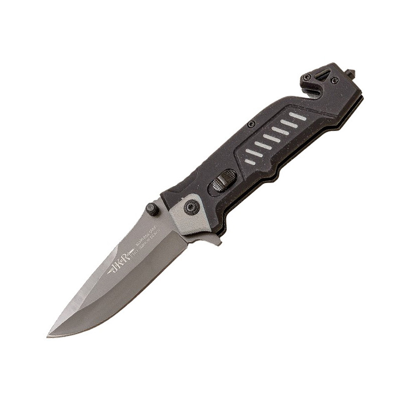 Navaja táctica JKR PRO con mango de aluminio engomado negro