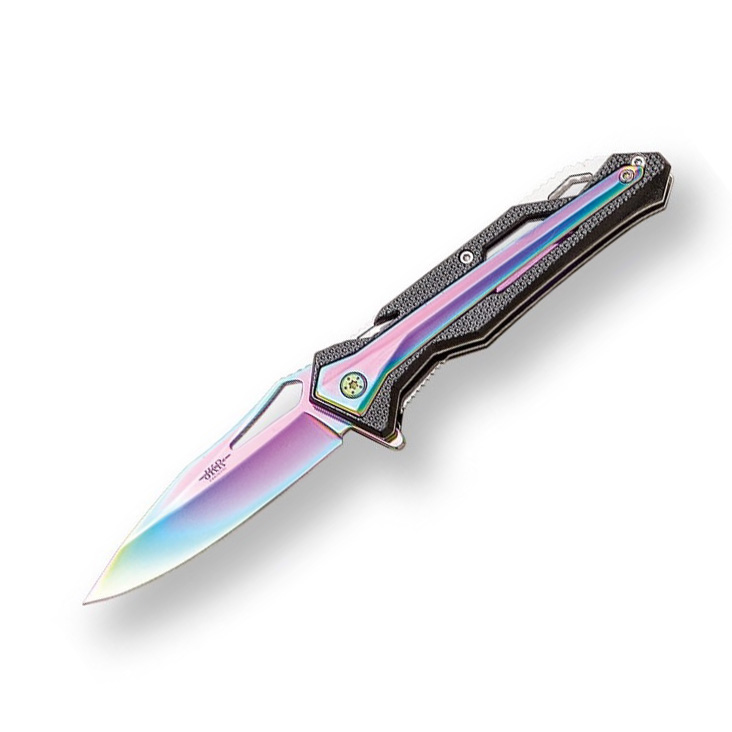 Navaja deportiva JKR con mango de aluminio y hoja rainbow de 8.2 ...