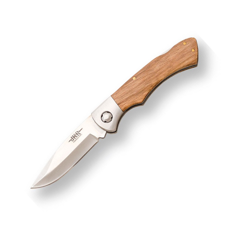 Navaja deportiva con hoja de 8 cm y mango de madera zebrano y vir...