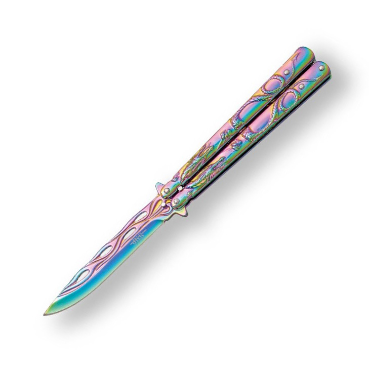 Navaja JKR mariposa dragón rainbow con hoja de 10 cm y mango de ...