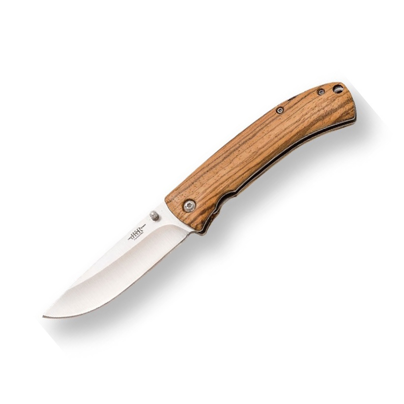 Navaja deportiva con mango de madera de zebrano y hoja de 8.3 cm