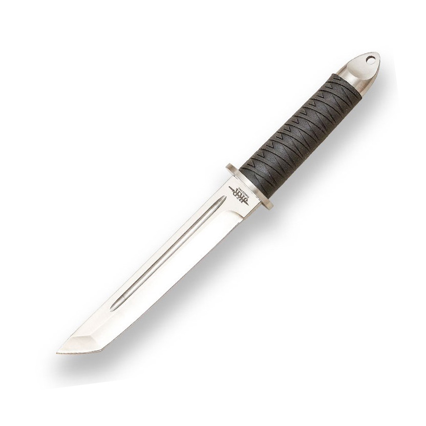 Cuchillo samurai con hoja tanto de 19 cm y puño de goma negra