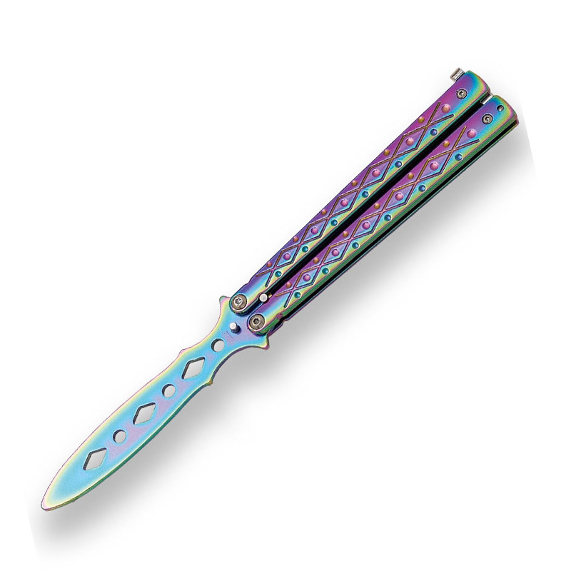 Navaja mariposa rainbow de entrenamiento con hoja de 10 cm y mang...