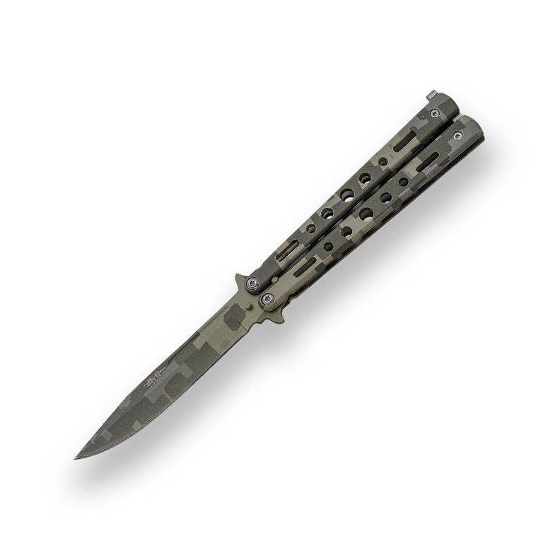 Navaja mariposa camuflaje digital con mango de aluminio y hoja de...