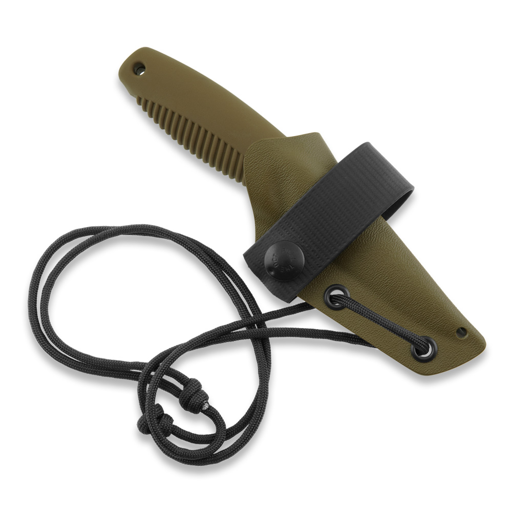Cuchillo de supervivencia Peltonen M23 Ranger Cub con mango TPE coyote y funda kydex