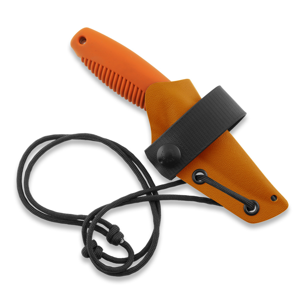 Cuchillo de supervivencia Peltonen M23 Ranger Cub con mango TPE naranja y funda kydex