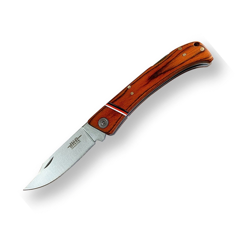 Couteau de sport avec manche en bois pressé rouge et lame de 7,5...