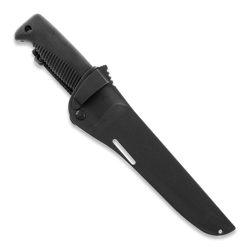 Cuchillo M95 Ranger Puukko con hoja teflonada, mango de TPE negro y funda de composite negro
