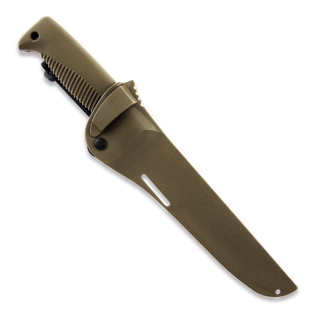 Cuchillo M95 Ranger Puukko con hoja teflonada, mango de TPE coyote y funda de composite coyote