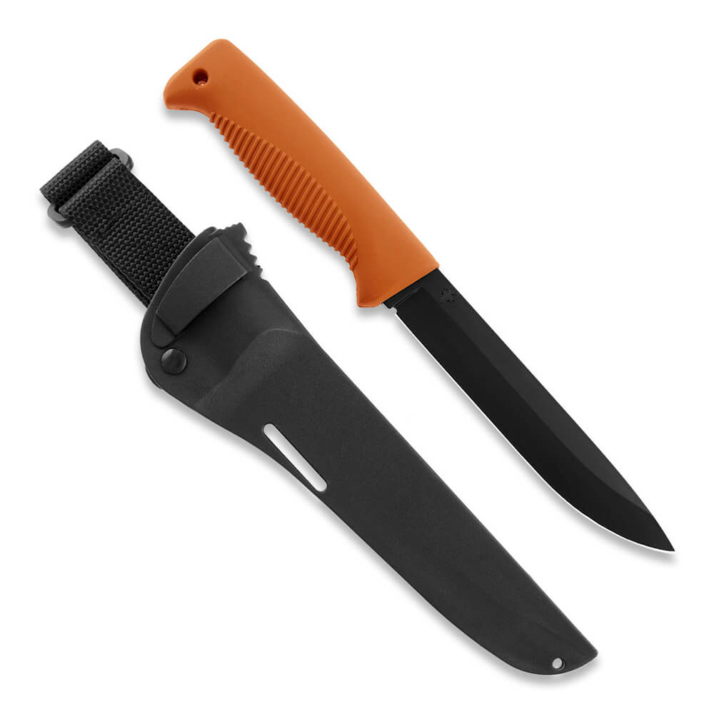 Cuchillo M95 Ranger Puukko con hoja teflonada, mango de TPE naran...