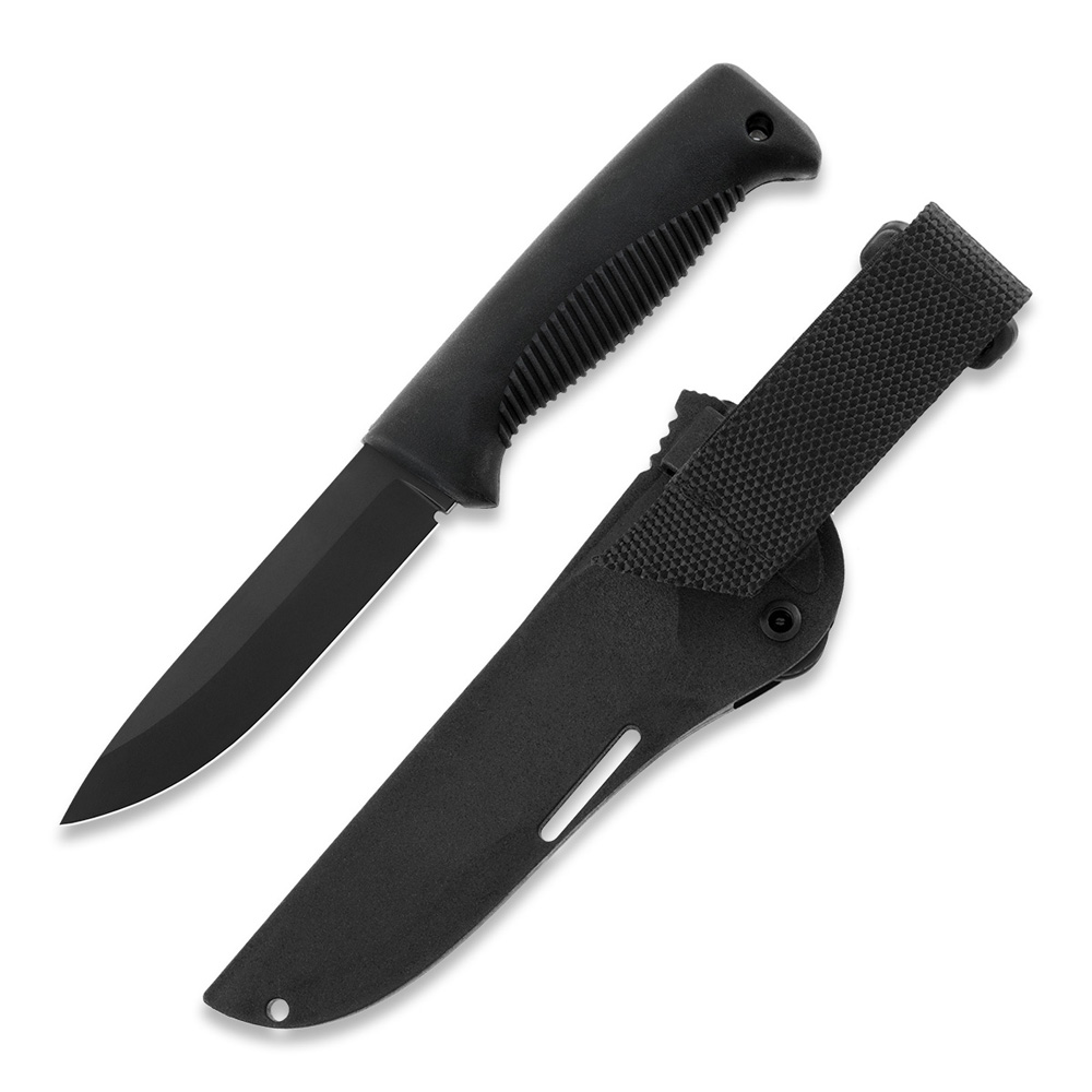 Cuchillo M07 Ranger Puukko con recubrimiento PTFE negro en la hoja y mango de TPE negro  y funda de composite negra