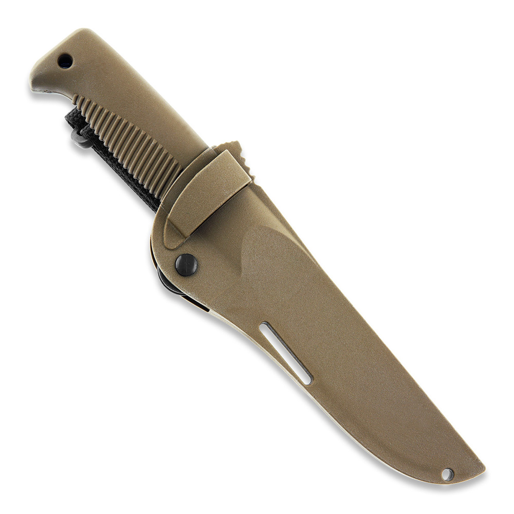 Cuchillo M07 Ranger Puukko con recubrimiento PTFE negro en la hoja y mango de TPE coyote y funda de composite coyote