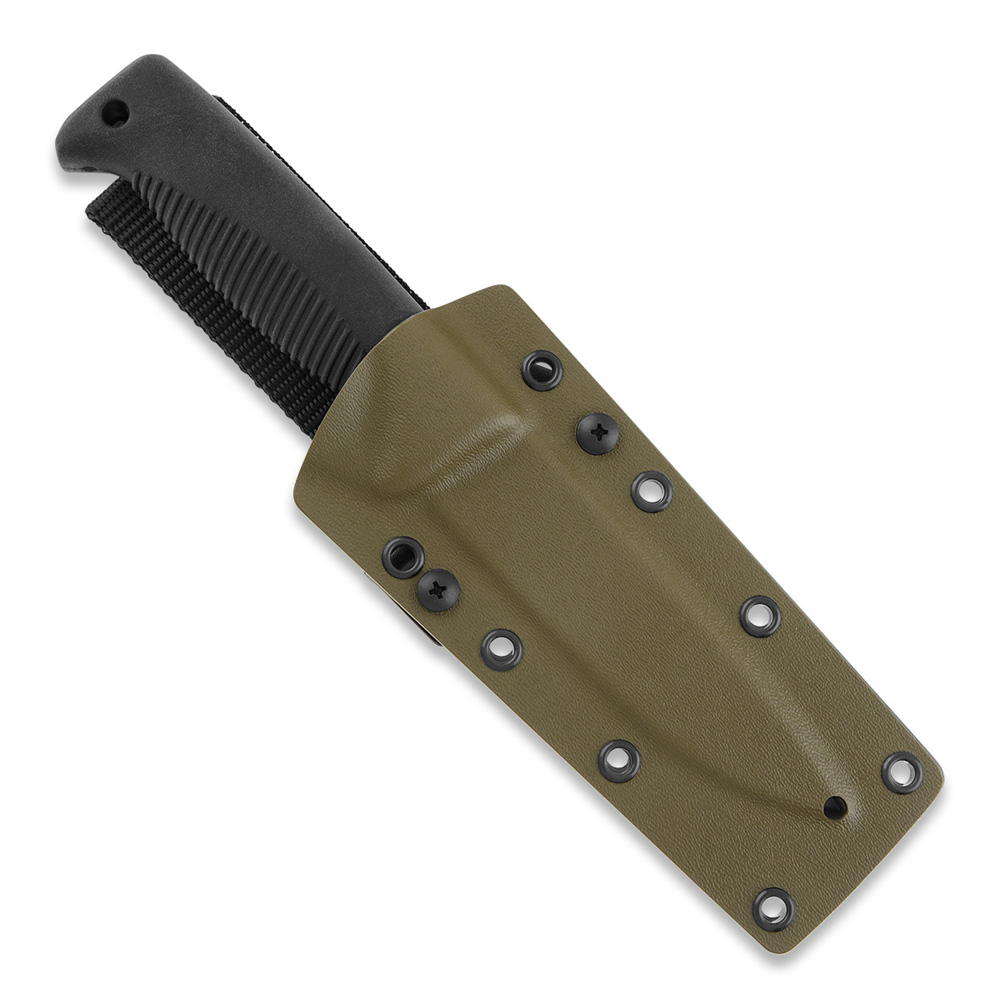 Cuchillo M07 Ranger Puukko con recubrimiento PTFE negro en la hoja y mango de TPE negro y funda kydex coyote