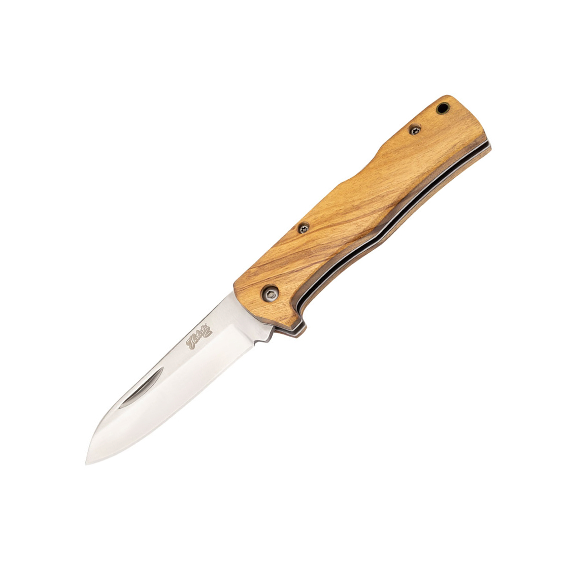 Navaja de bolsillo con hoja satinada de 6.9 cm y mango de madera ...