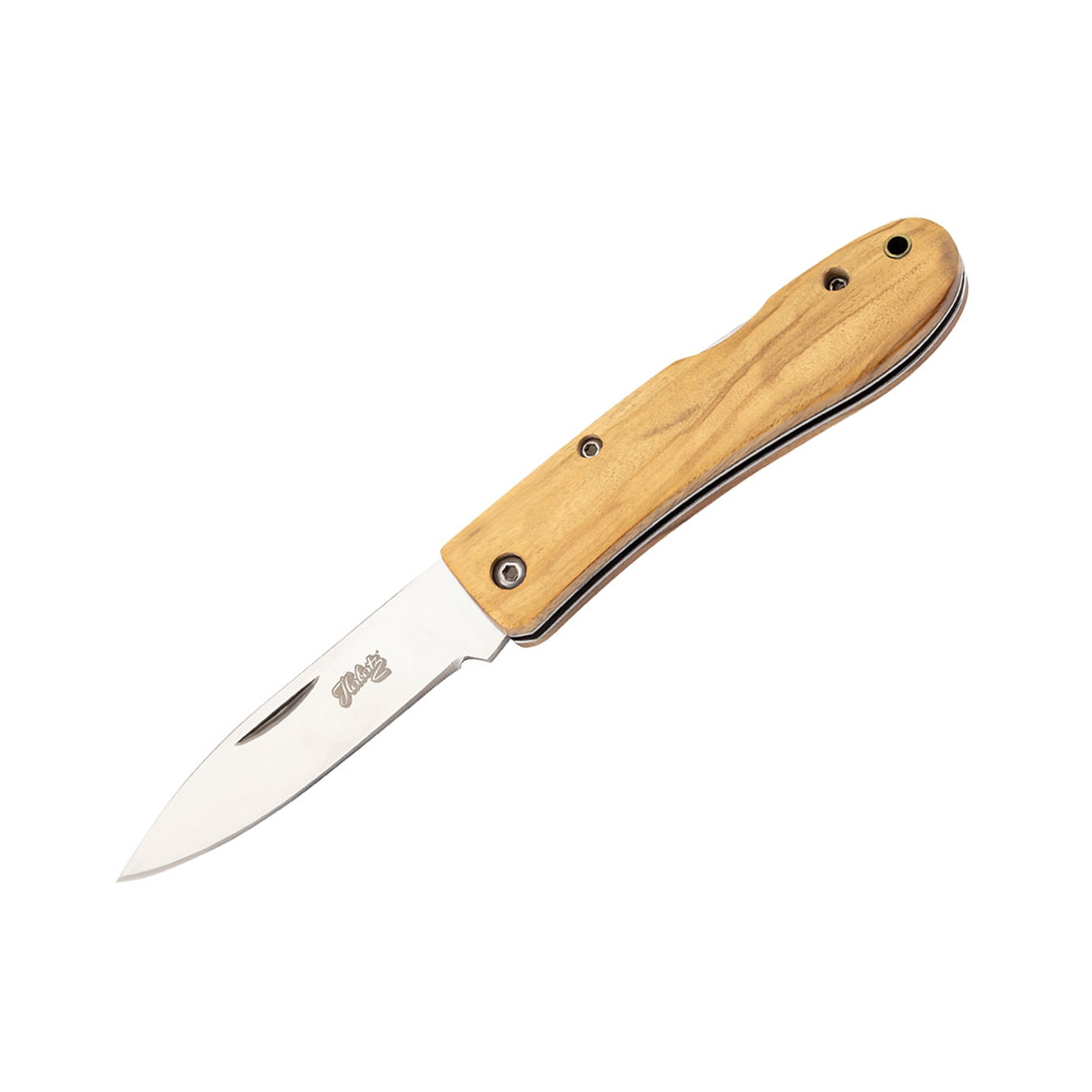 Navaja de bolsillo con hoja satinada de 7.3 cm y mango de madera ...