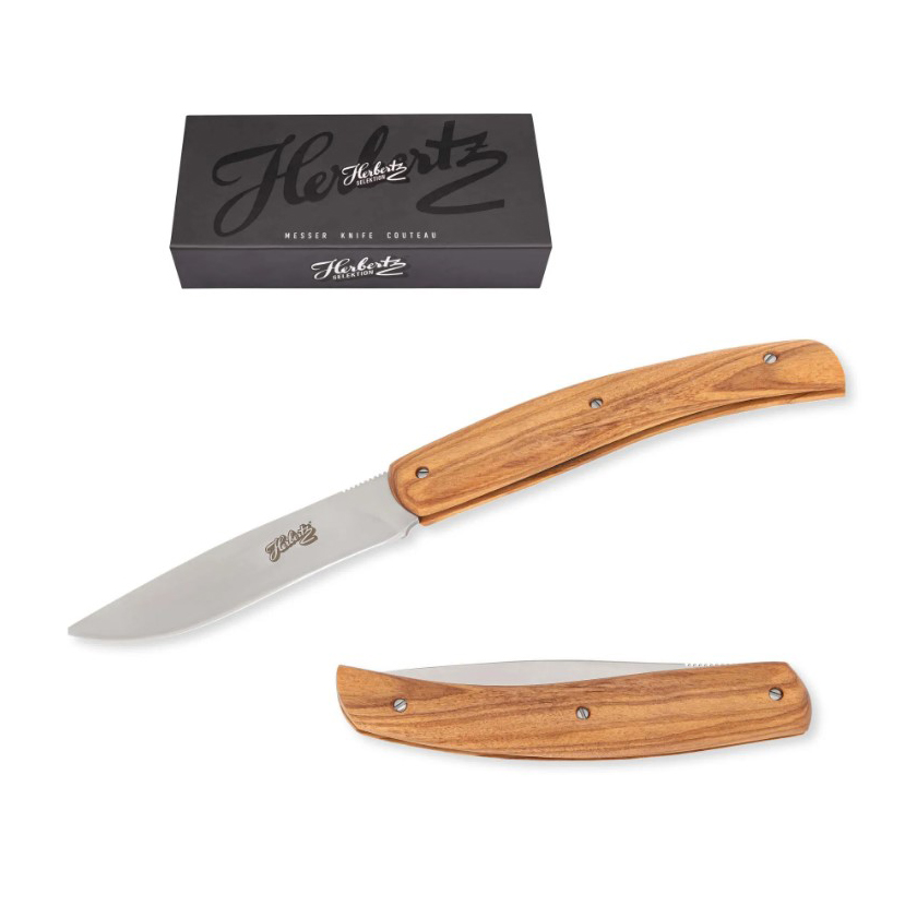 Navaja de bolsillo con hoja de acero inox de 8.2 cm y mango de madera de olivo