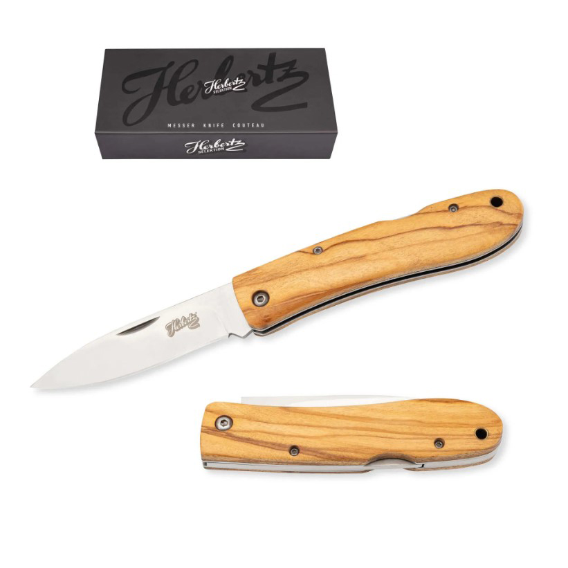 Navaja de bolsillo con hoja de acero inox de 9.3 cm y mango de madera de olivo con lockback