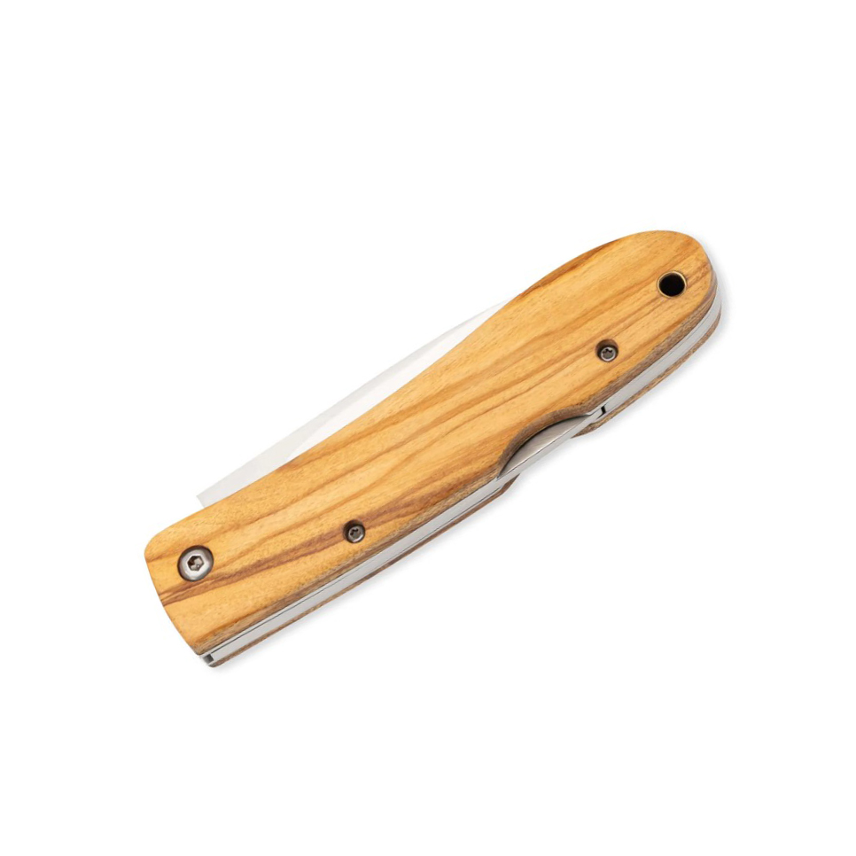 Navaja de bolsillo con hoja de acero inox de 9.3 cm y mango de madera de olivo con lockback