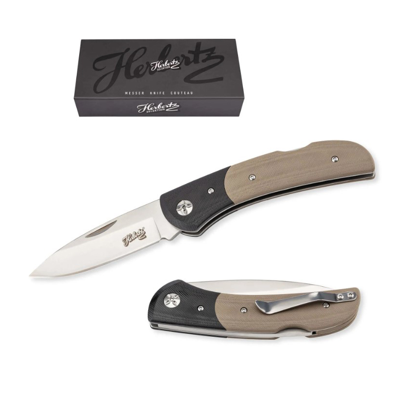 Navaja de bolsillo con hoja de acero inox de 9 cm y mango de g10 bicolor