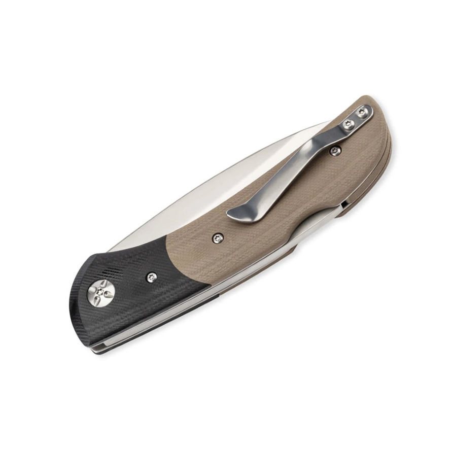 Navaja de bolsillo con hoja de acero inox de 9 cm y mango de g10 bicolor