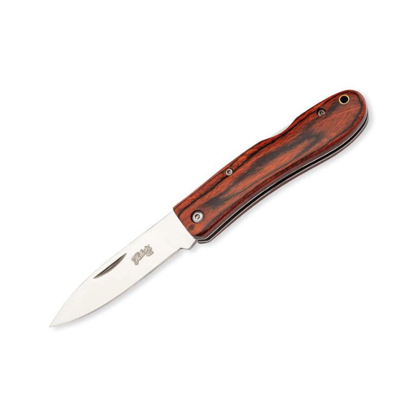 Couteau de poche avec lame de 7,3 cm et manche en bois pressé ro...