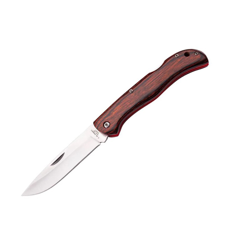 Couteau de poche avec lame de 9,7 cm et manche en bois pressé ro...