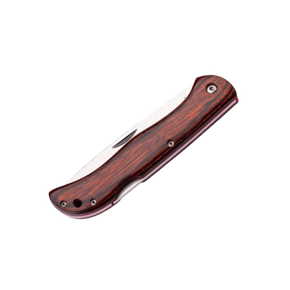 Navaja de bolsillo con hoja de 9.7 cm y mango de madera prensada roja con backlock