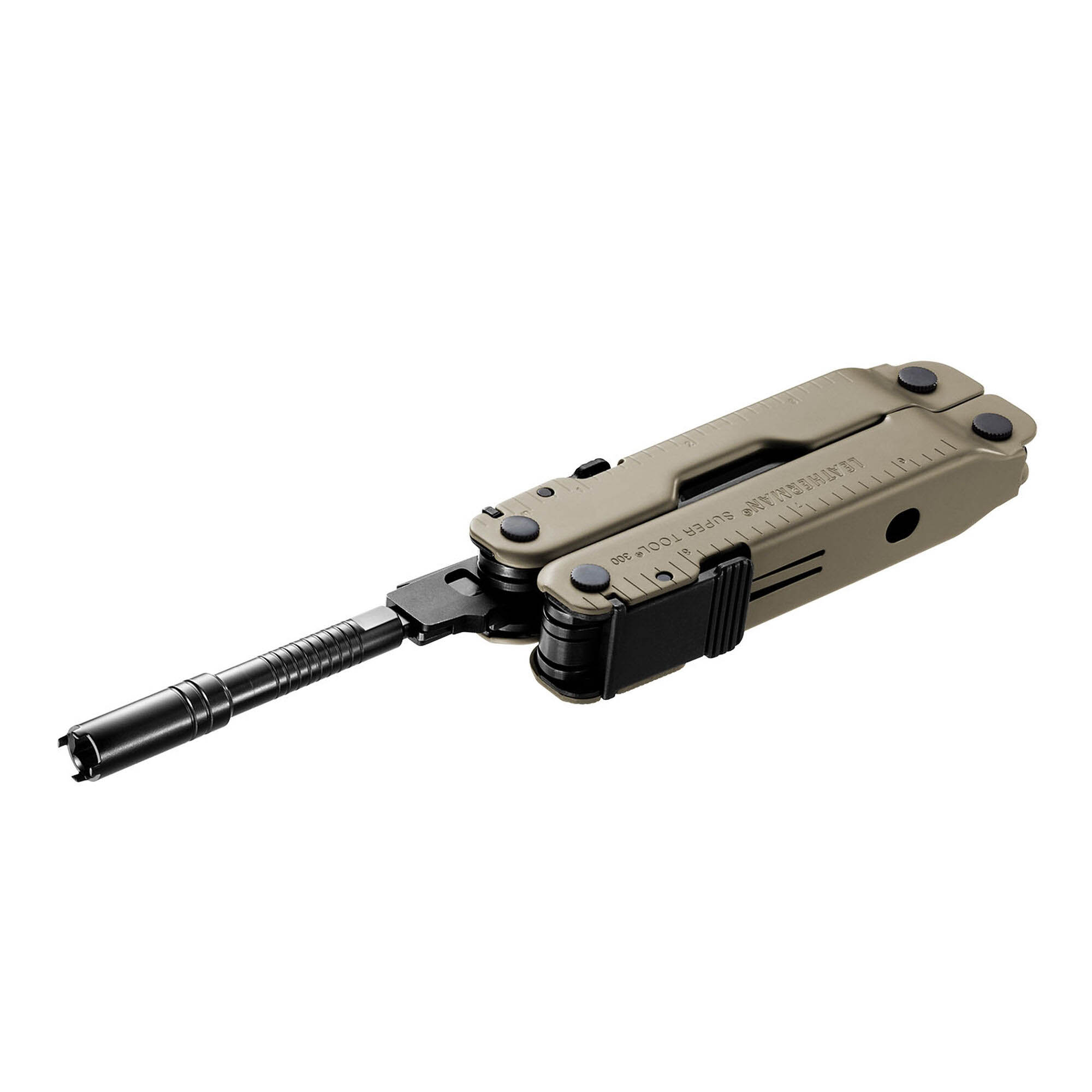 Multiherramienta Leatherman Super Tool 300M negra y marrón con 18 usos y funda molle negro