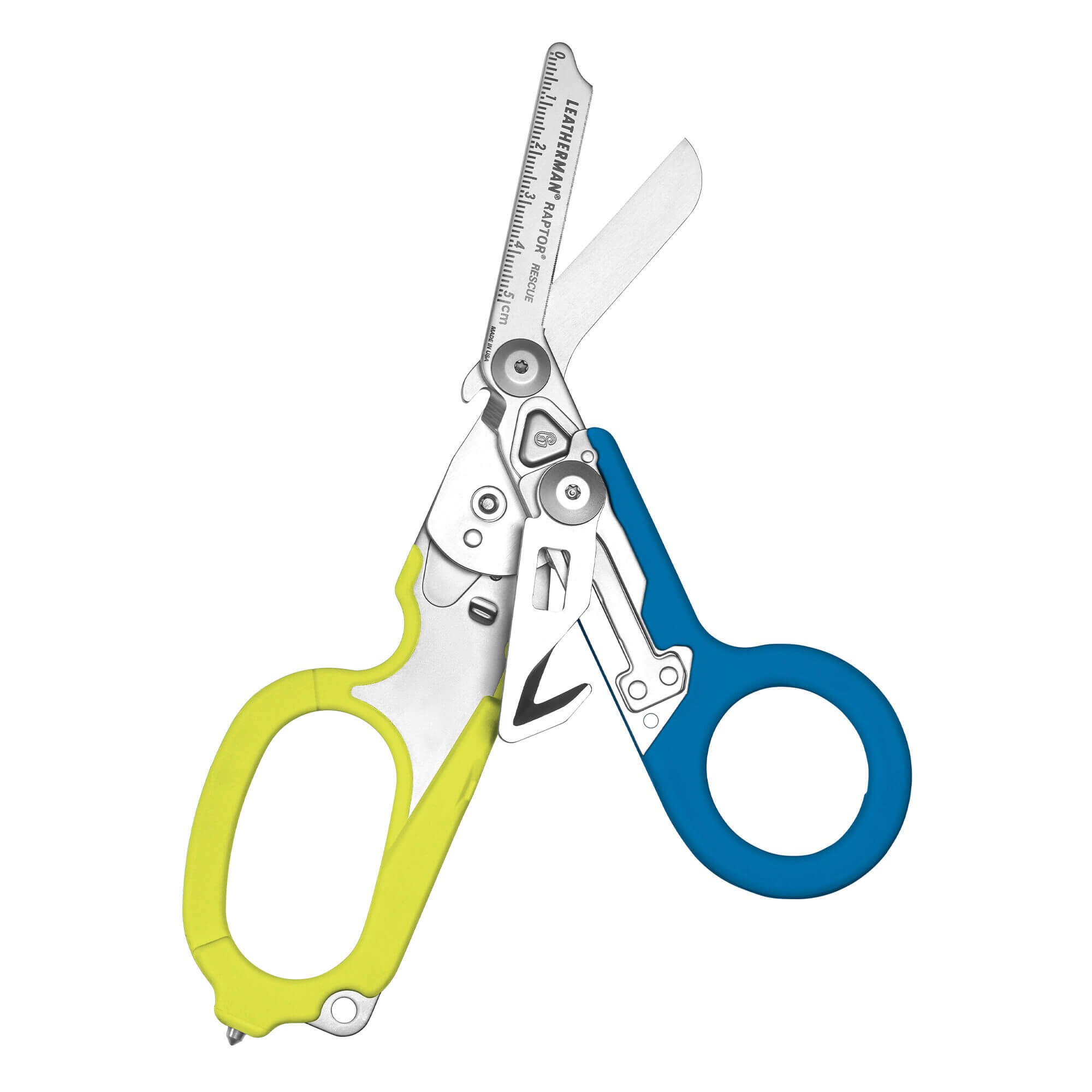 Tijeras Leatherman Raptor Rescue azul y amarillo con 6 funciones