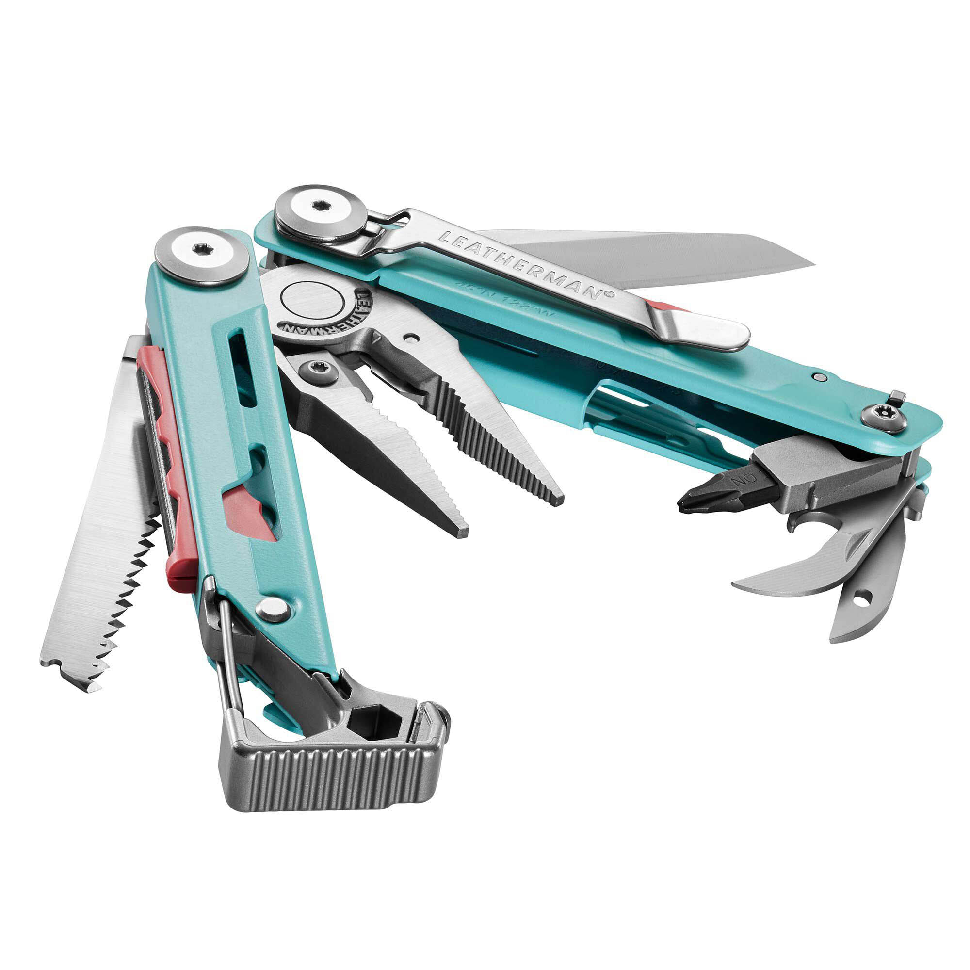 Alicate multiusos Leatherman Signal aqua y gris con funda de nylon negro
