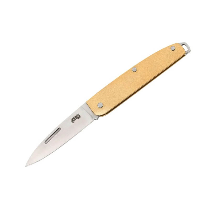 Couteau de poche avec manche en laiton et lame de 4,2 cm avec joi...