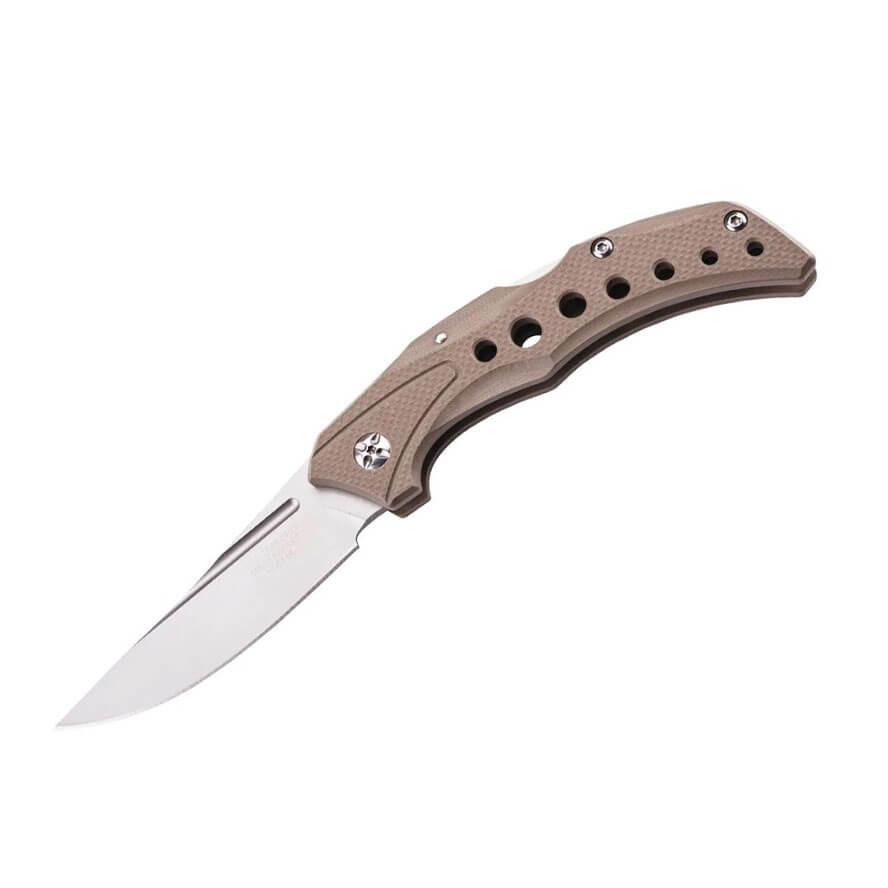 Couteau de poche tactique avec manche en G10 marron et lame en ac...