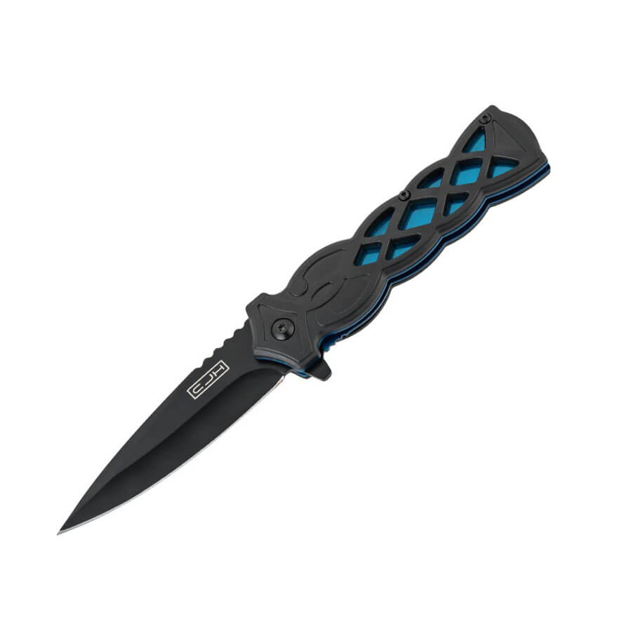 Couteau de poche avec manche en plastique noir et lame en acier i...