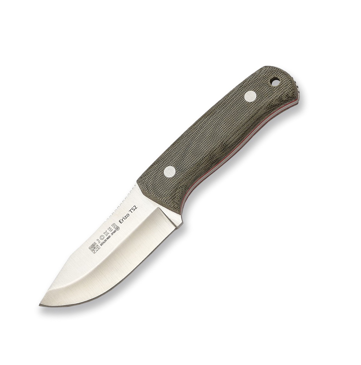 Joker Erizo TS2 con mango de micarta verde. Funda de kydex con pe...
