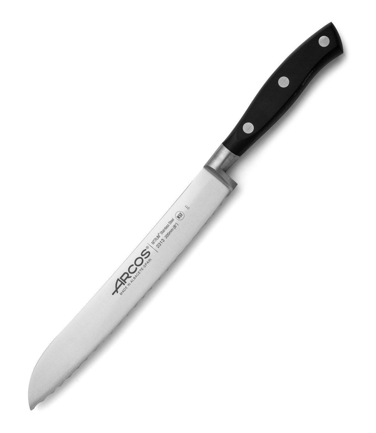 Cuchillo panero Arcos Riviera Negra con hoja dentada de 20 cm