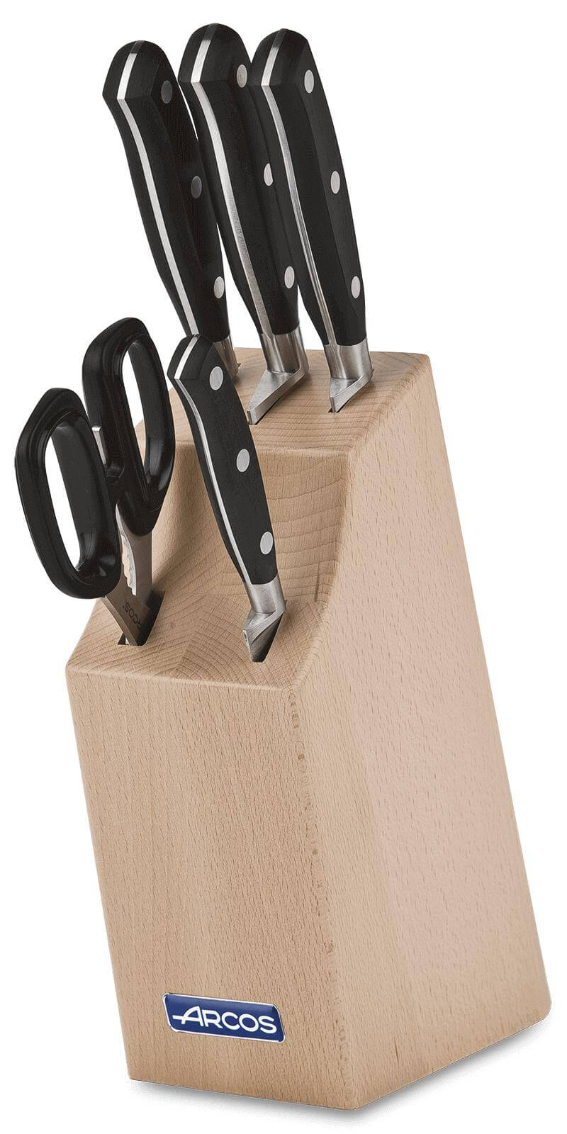 Juego de cocina Arcos Riviera Negra con 4 cuchillos y tijeras