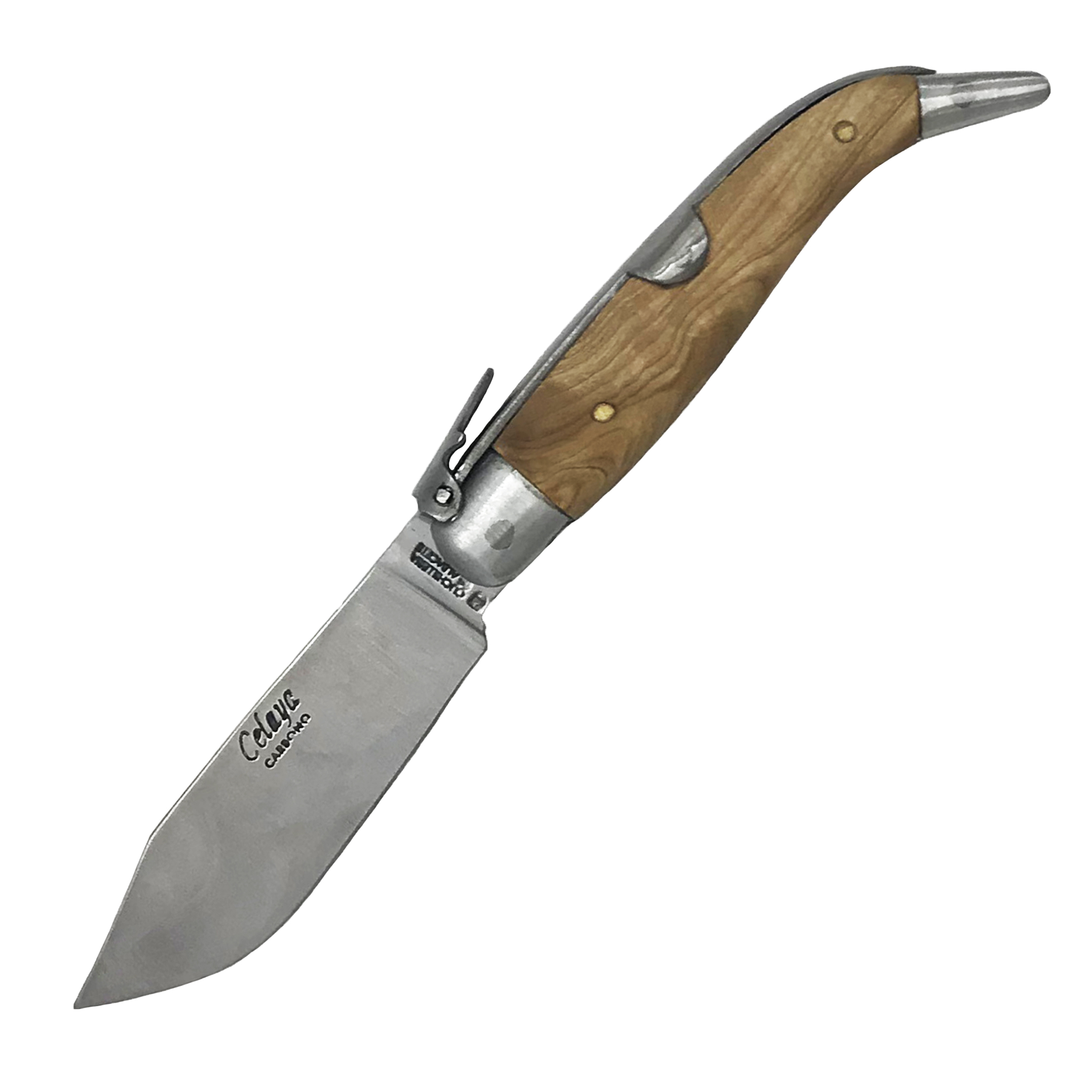 Navaja Pastora Artesana con mango de madera de olivo y virola de alumino hoja de 11 cm