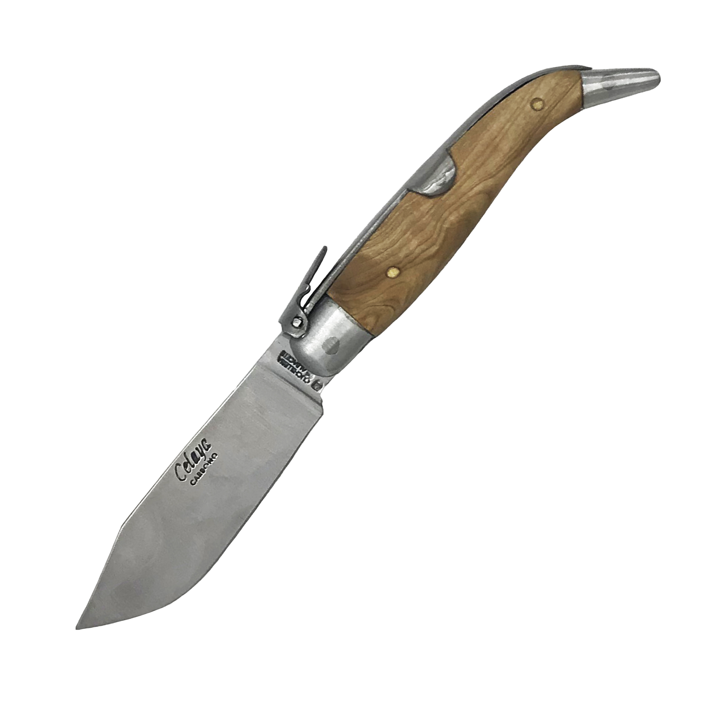 Navaja Pastora Artesana con mango de madera de olivo y virola de alumino hoja de 10 cm
