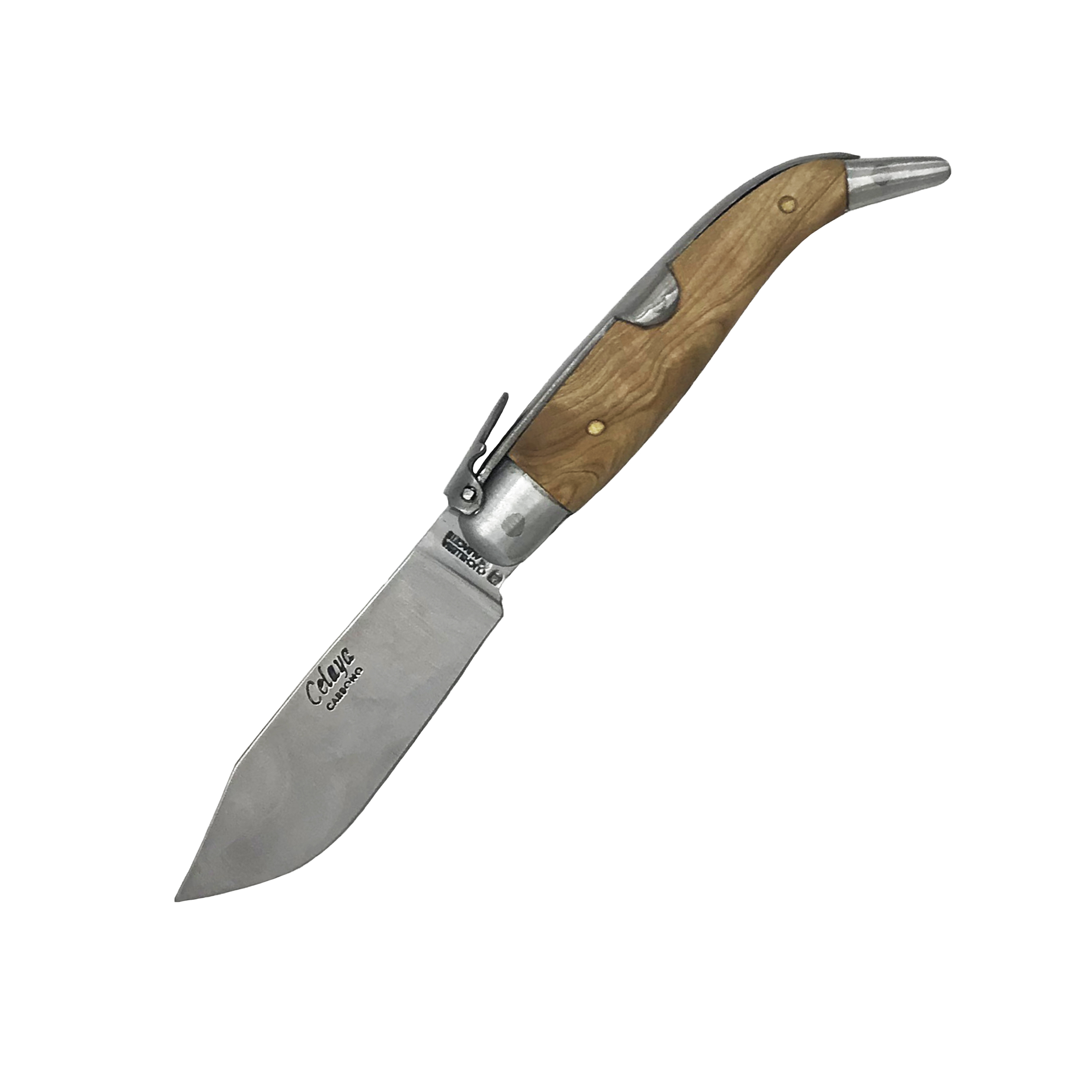 Navaja Pastora Artesana con mango de madera de olivo y virola de alumino hoja de 7 cm