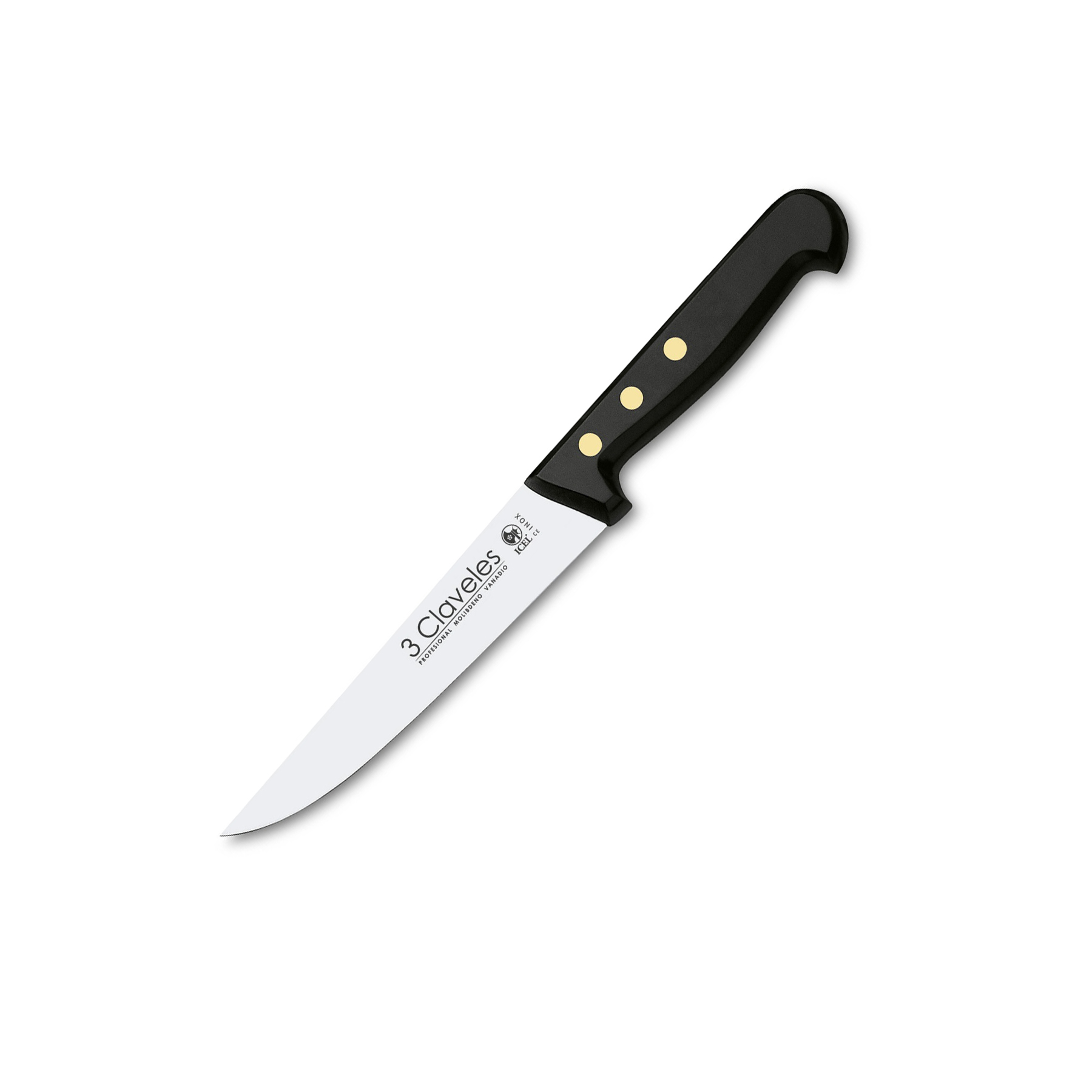 Cuchillo cocinero con hoja de 15,5 cm y mango pom 3 Claveles presentación funda de hoja