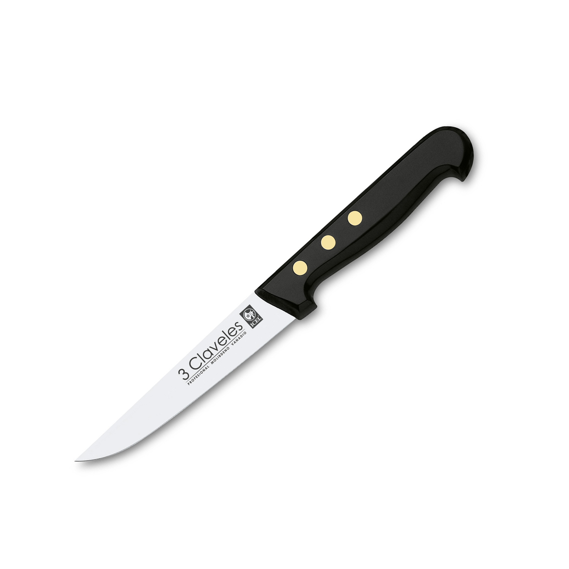 Cuchillo cocinero con hoja de 13,5 cm y mango pom 3 Claveles presentación funda de hoja