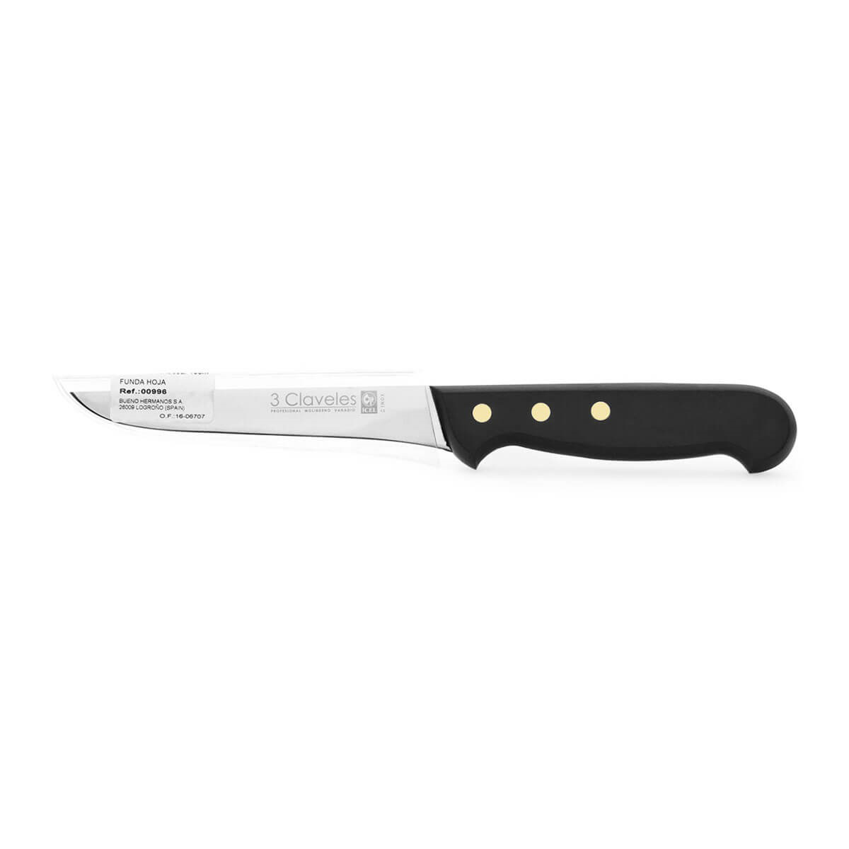 Cuchillo deshuesador 15 cm 3 Claveles mango pom presentación funda de hoja