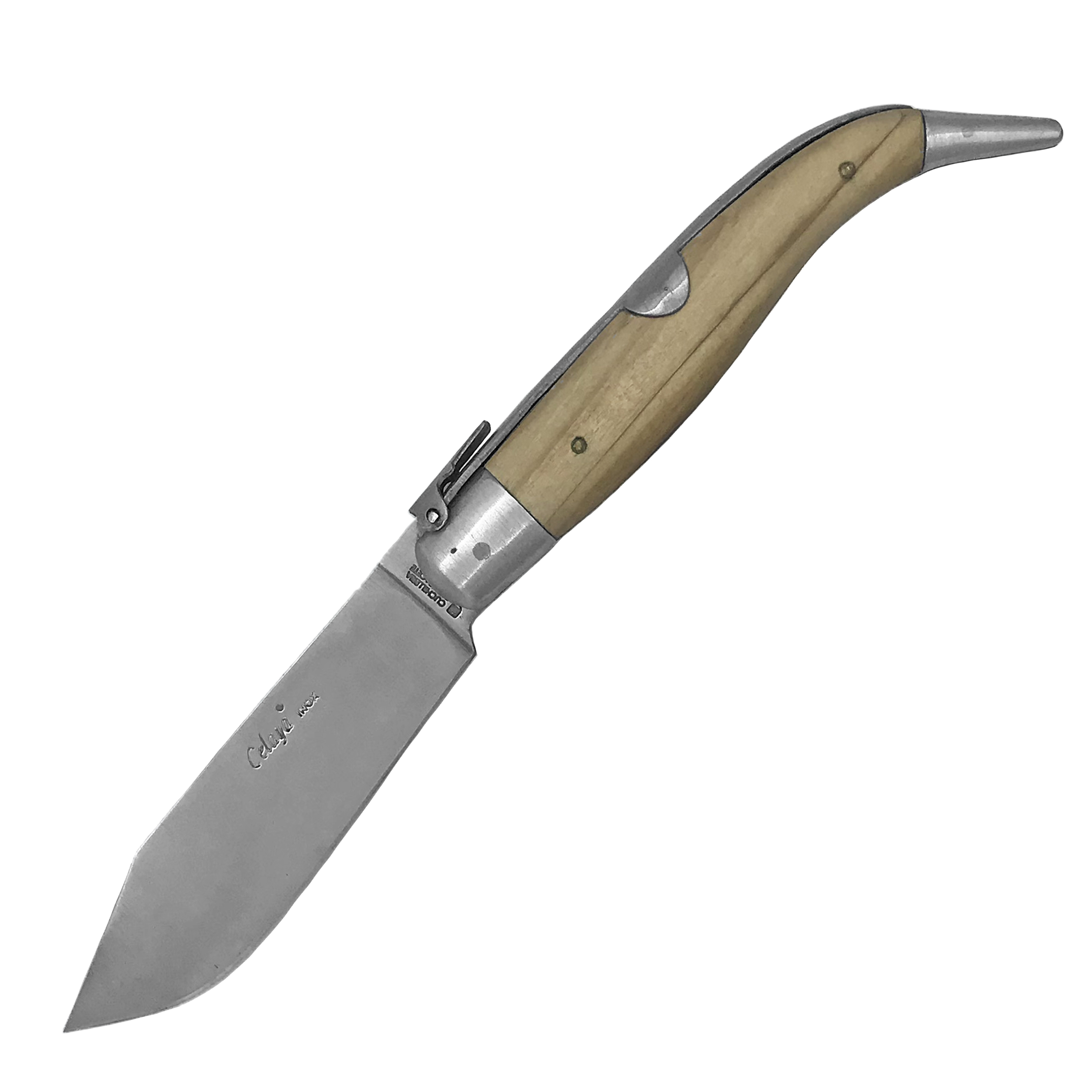 Navaja Pastora artesana con mango de madera de encina y virola de latón hoja de 11 cm