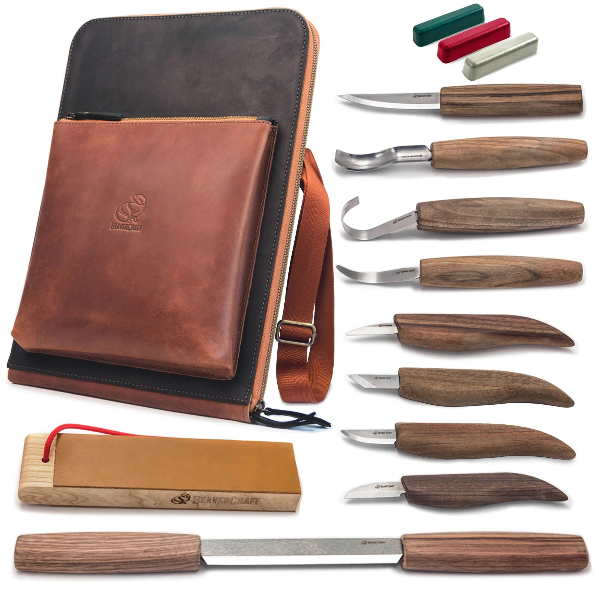 Estuche grande de lujo para tallar madera con mangos de nogal